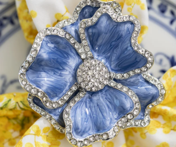 3D Flower Napkin Ring in Ocean Blue Set of 4